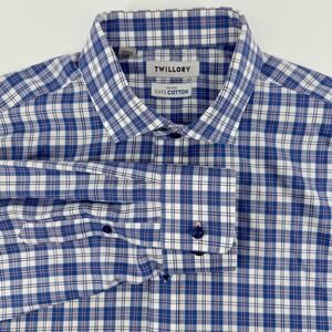 Twillory 17 36/37 Tailored‎ Fit Blue Plaid Non Iron Safe Cotton Mens Shirt
